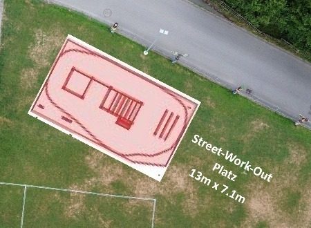 Markierte Fläche des geplanten Street Workout Parks aus der Luft